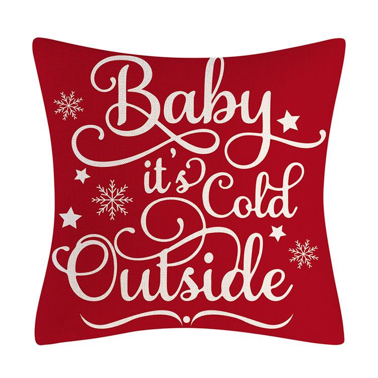 Red Series Snowflake Reindeer Pattern Throw Pillow Cover with Short Plush Print for Living Room Sofa Decoration Cushion Cover