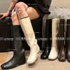 Autumn and Winter Women's Boots Versatile Round Head Flat Bottom Soft Thin Boots Medium Tube Knight Boots Women