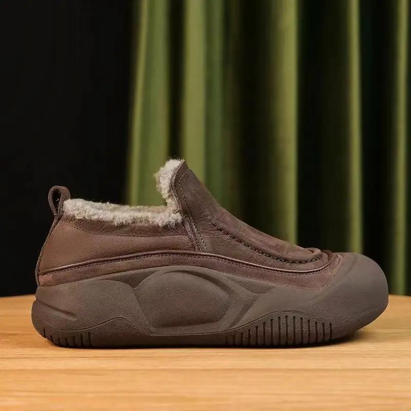 Fashion Women's Winter Plush Fluffy Warm Snow Boots Casual Solid Color Slip on Flat Ankle Boots Woman Faux Suede Thick Sole Cotton Shoes