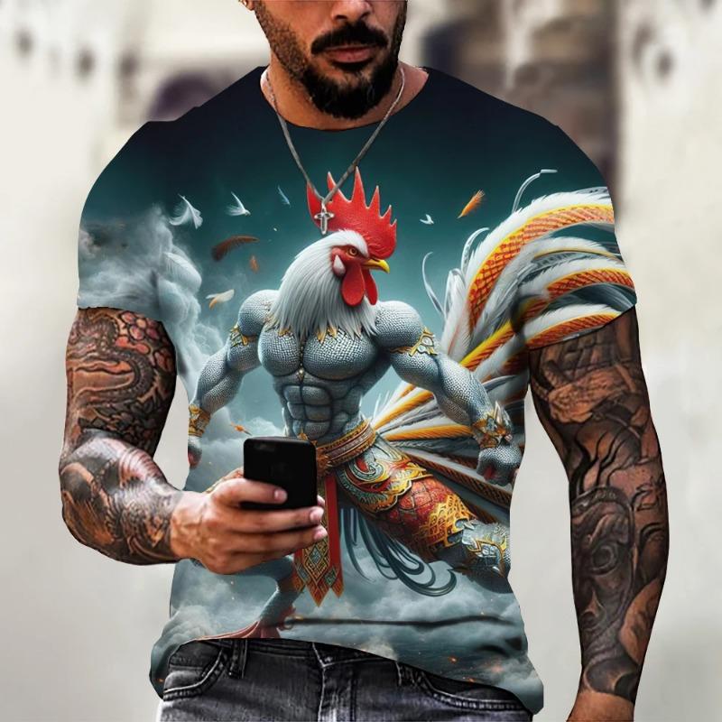 New Summer Animal Rooster Hero Pattern 3D Print Short Sleeve Oversized Harajuku S