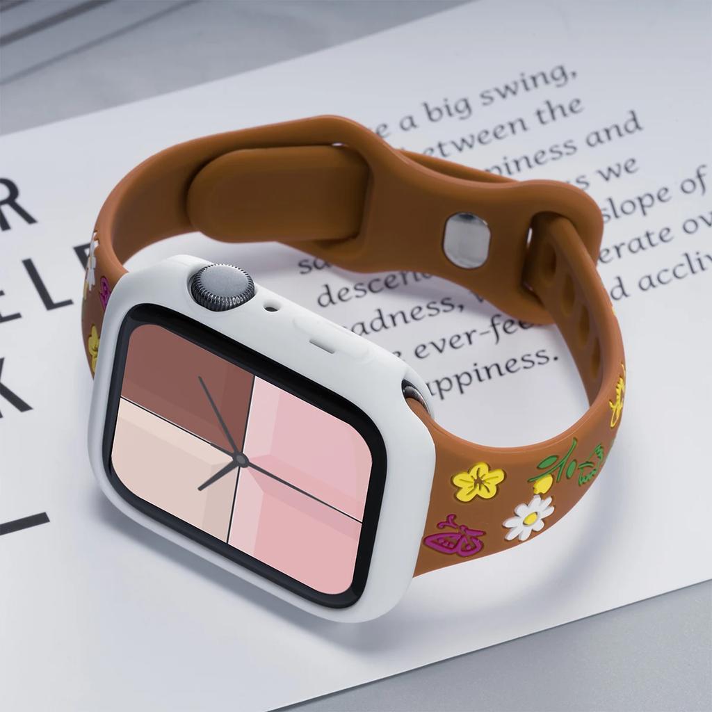 Thin Band+Silicone Case for Apple Watch 40/41mm 42mm 44/45mm 46mm 49mm Engraved Strap iWatch Ultra 2 Series 10 9 8 7 6 SE 5 4 3