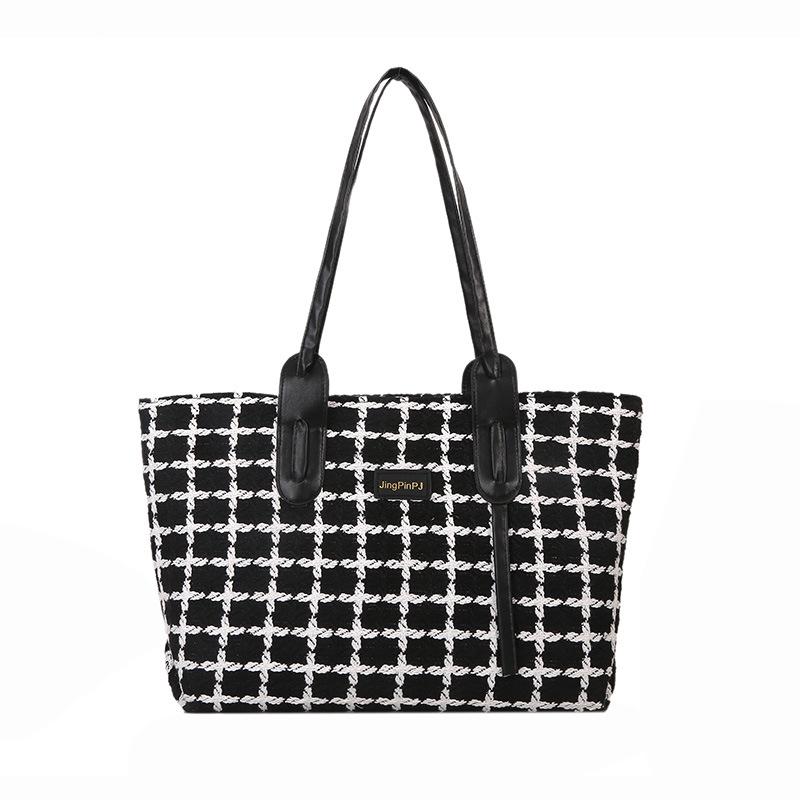 Large capacity bag 2025 new plaid bag women's bag fashionable and simple shoulder bag retro casual portable tote bag