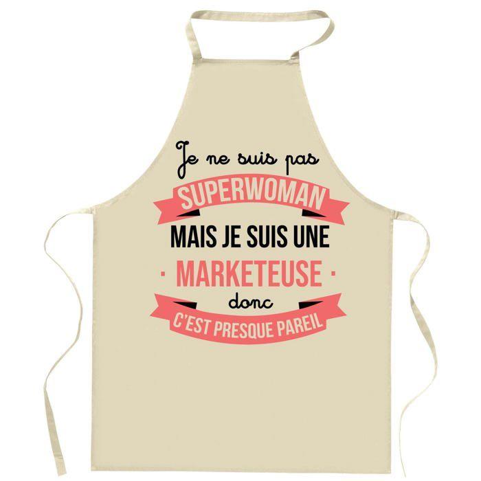 Tablier de cuisine - Marketeuse Superwoman - Coton résistant - Imprimé en France (Rennes) - Liens ajustables