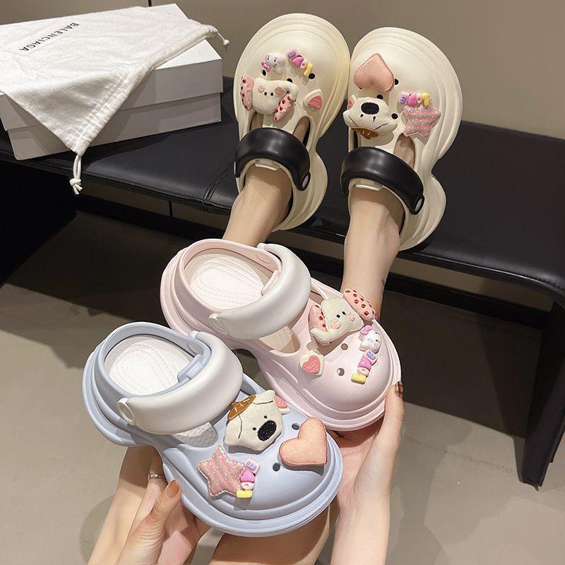 Cute girl heart cartoon baby elephant hole shoes women wear thick-soled hole shoes 2025 new non-slip cool slippers