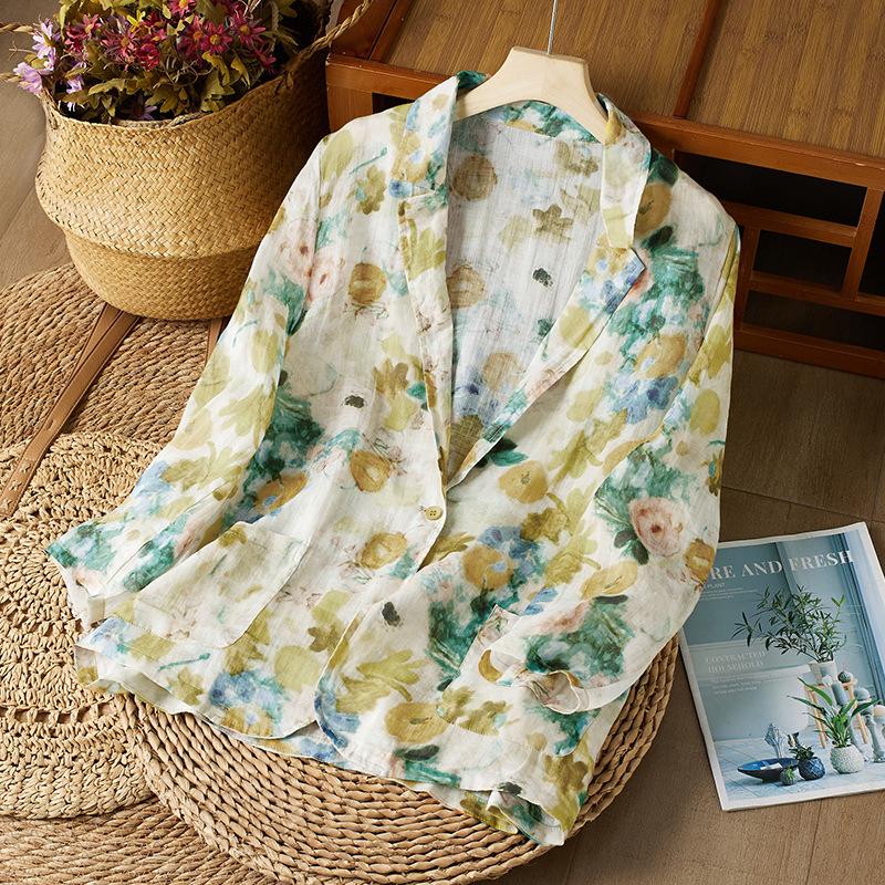 

Artistic Print Lapel Double Pocket Lightweight Suit Jacket - Spring 2026 Collection L
