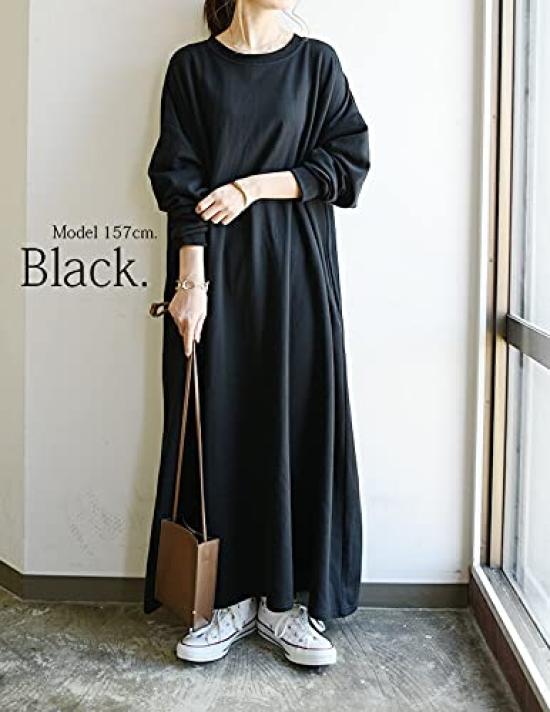 Andit Maxi Sizes M and L Women's Fleece-Lined Loose-Fit Dress, (L, Black)