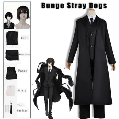Dazai Osamu Cosplay Bungo Toulaví psi Kostým Kostým Jaket Panjang Mantel Jas Dewasa Pria Anime Halloween Kostum Pakaian Natal
