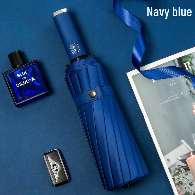 XuQing Automatic 16-Rib Frosted Handle Black-Coated Folding Umbrella