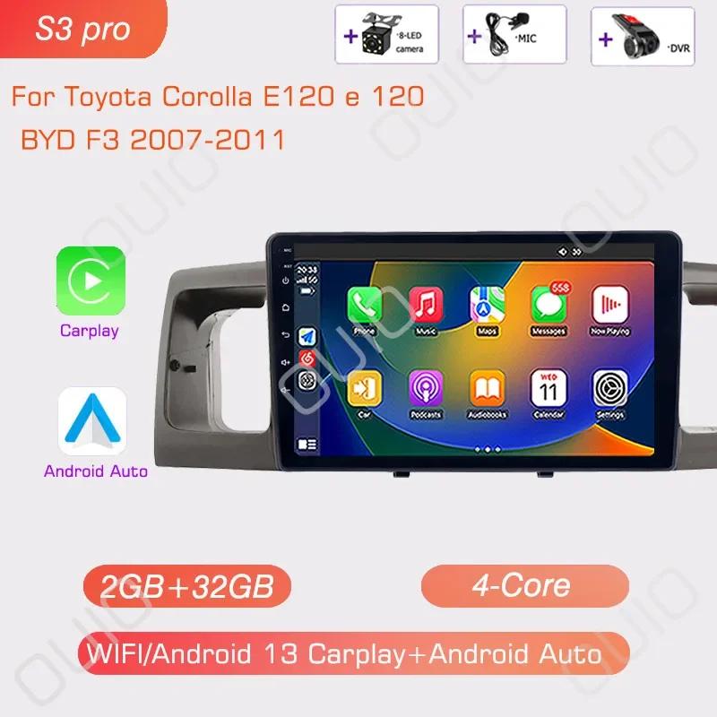 2DIN Android 13 Radio For Toyota Corolla E120 E 120 BYD F3 2007-2011 Car Stereo Multimedia Player Carplay Auto GPS Navigation