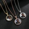 Round Inlaid Diamond Hip Hop Photo Pendant Necklace with Braided Chain