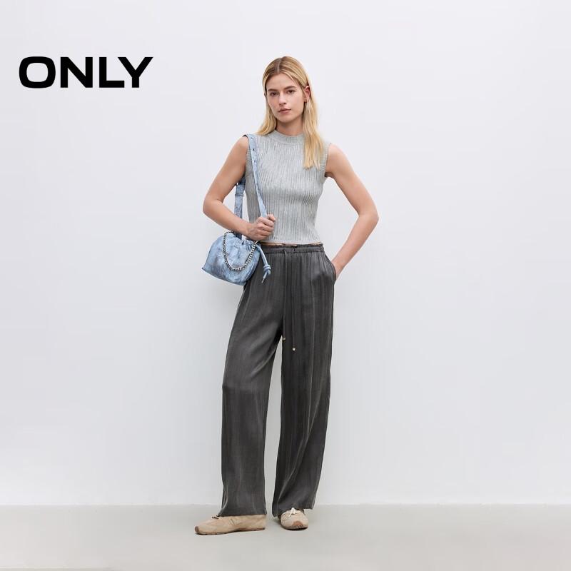 ONLY Women's 2025 Summer Lightweight Drapey High-Waist Straight Leg Pants
