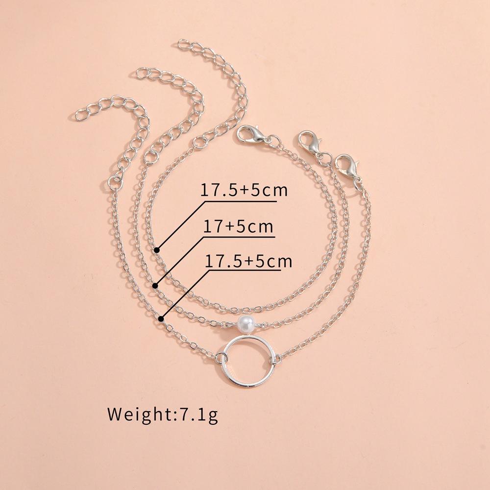 Personalized New Women's Bracelet Geometric Round Pearl Multi-layer Stacked Metal Bracelet 3-piece Set