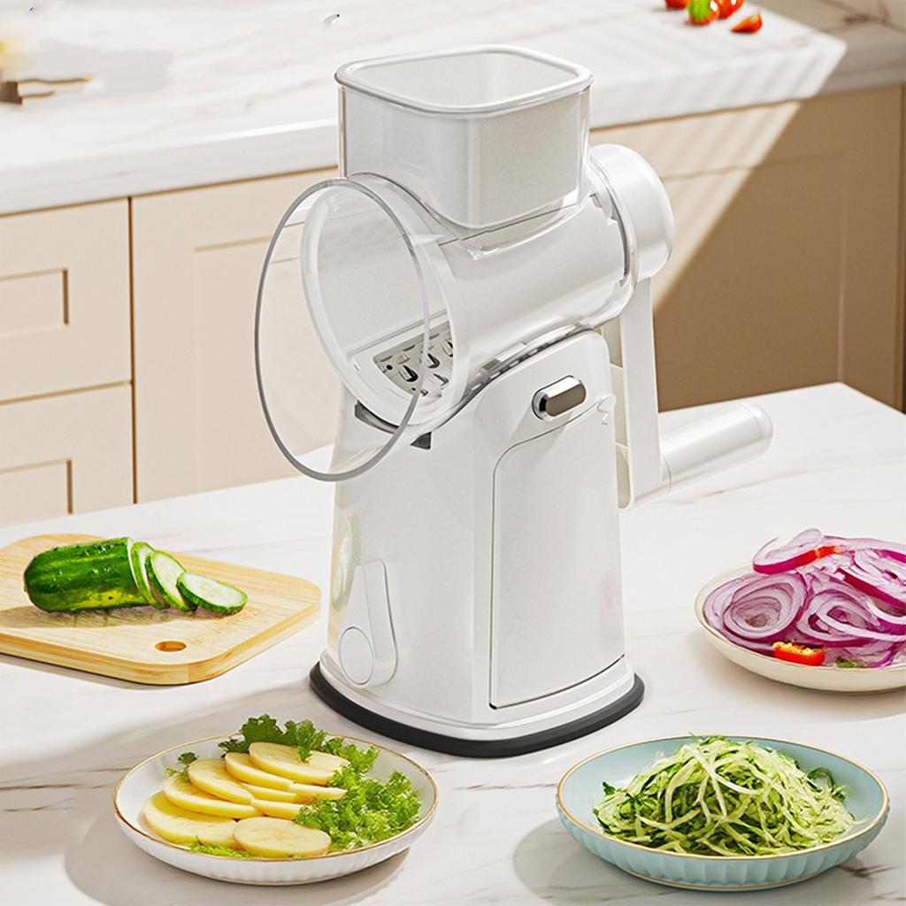  Rotating Cheese Grater with Handle Vegetable   Round Cutter Kitchen Food Chopper White 10 Blades 