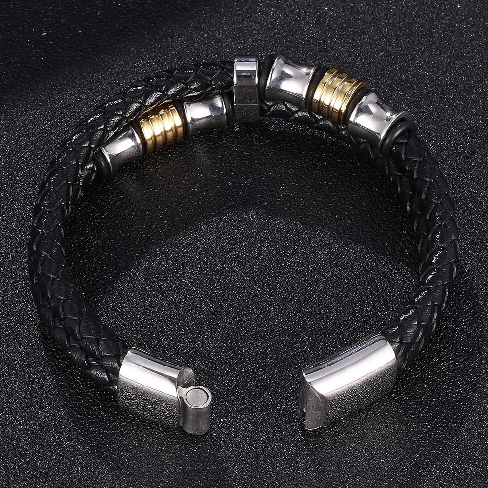 Men's Classic Bracelet Fashion Jewelry Black Leather Rope Chain Charm Bracelet Sports Casual Style