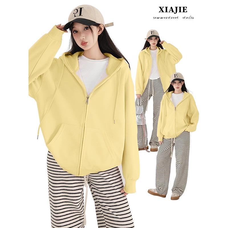 Women's Grey Hooded Fleece Sweatshirt - Slimming Thick Zip-Up Cardigan for Autumn/Winter 2025