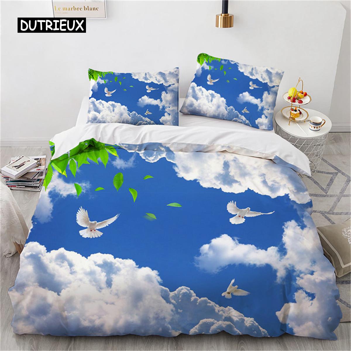 

Пододеяльник с изображением голубого неба и белых облаков из микрофибры с изображением природных пейзажей и цветов, комплект постельного белья с изображением животных и птиц, покрывало для декора спальни EU single(135x200cm)