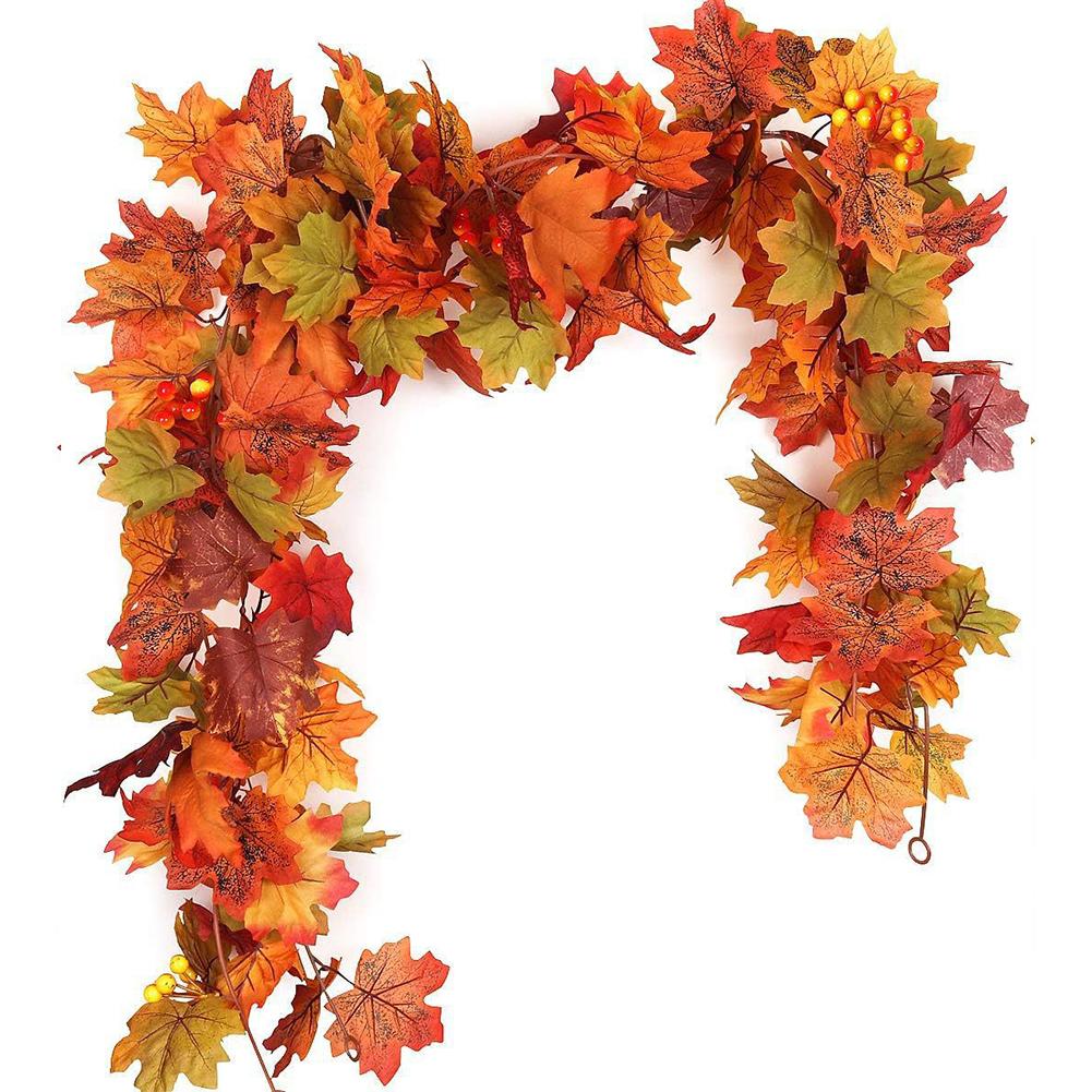 5.7FT Artificial Maple Leaf Garland Hanging Vines Maple Leaf Autumn Garland Wedding Thanksgiving Dinner Party Fireplace Decor