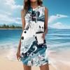 Women's Casual Fashion Round Neck Sleeveless Print Hooded Drawstring Dress