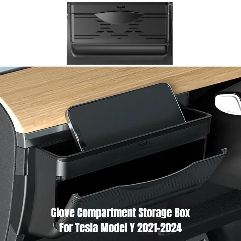 Driver Side Mini Glove Compartment Storage Box for Tesla Model Y 2021-2024 Car Accessories Dashboard Phone Holder Eyeglass Case