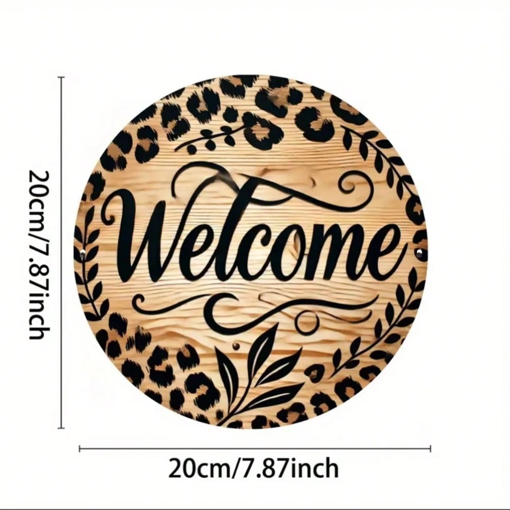 Vintage Metal Wall Art Leopard Print Round Wreath Sign Home Decor Gift