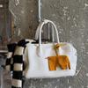Women Satchel Purses and Handbags Leather Bostons Barrels-White