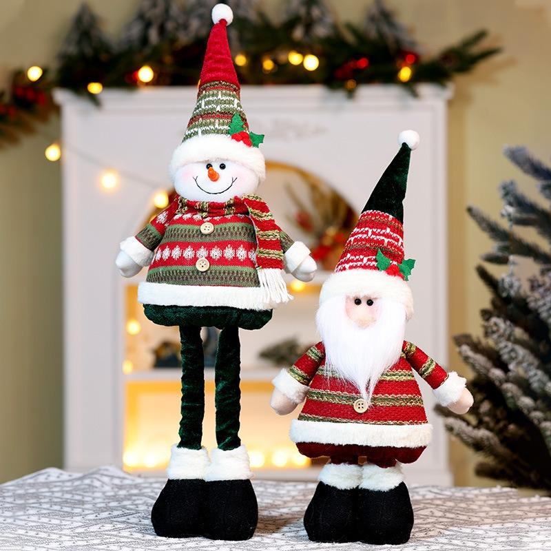 Neue Weihnachten einziehbare Puppenornament Weihnachten gestreifter alter Mann Schneemann Elch Ornament Weihnachtsgeschenk