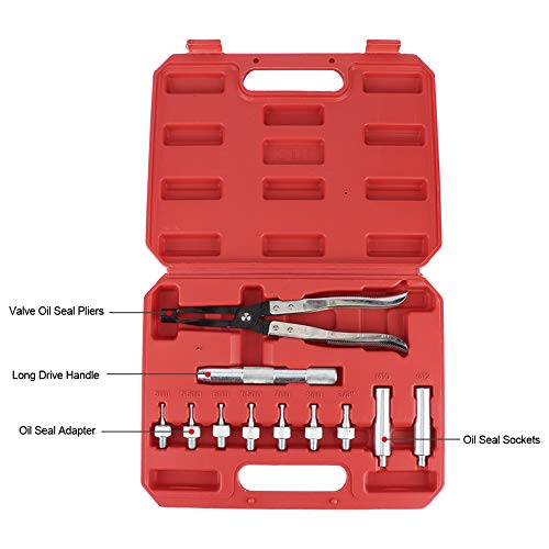 Duokon Valve Stem Seal Remover Kit, 11-Piece Set Valve Stem Seal Pliers Removal and Installation Kit with Long Drive Handles for Automotive Garage Too