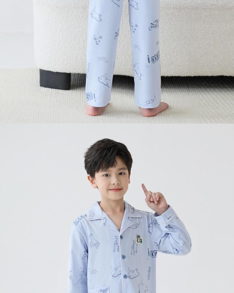 Lulu Niu Boys' Pure Cotton Spring/Autumn Pajamas - Long Sleeve Homewear for Kids, 2025 Collection