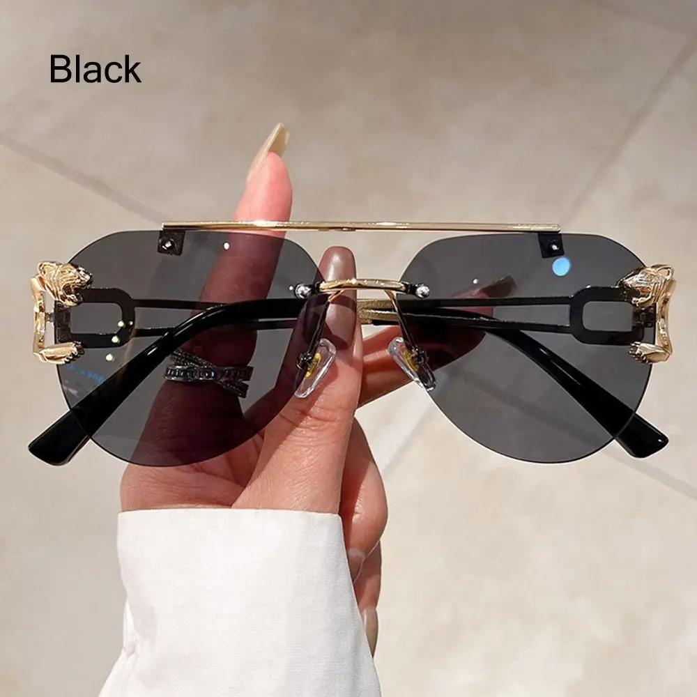 New Rimless Cheetah Decor Sunglasses Gradient UV400 Double Bridge Sun Glasses Shades for Women & Men Lunettes eil Homme