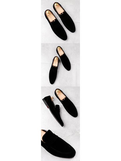 Men's British Style Slip-On Suede Loafers with Hidden Height Increase and Frosted Leather Pointed Toe