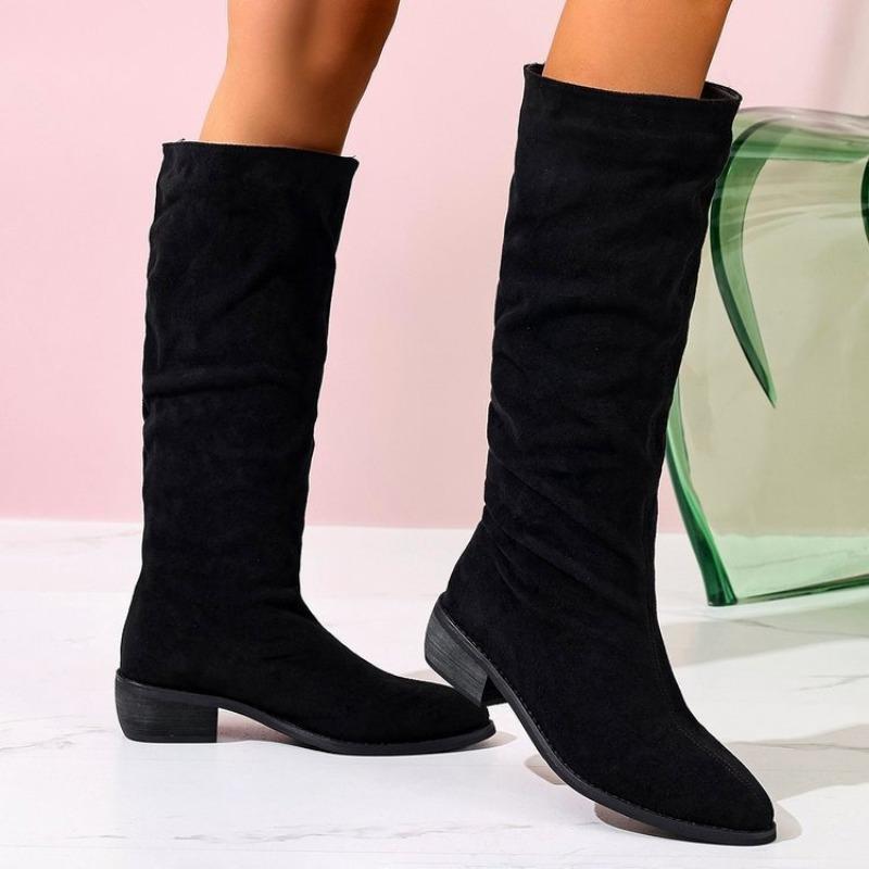 Women's French Style Retro Mid-Chunky Heel Boots, Leopard Print Knee-High Fashion Boots, Plus Size Fall Winter Shoes