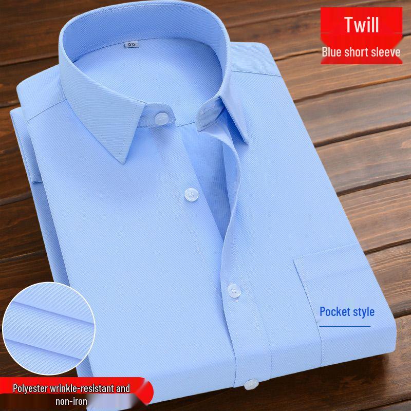 Men's Blue Long-Sleeve Business Shirt - Spring/Autumn Professional Workwear with Pocket Style