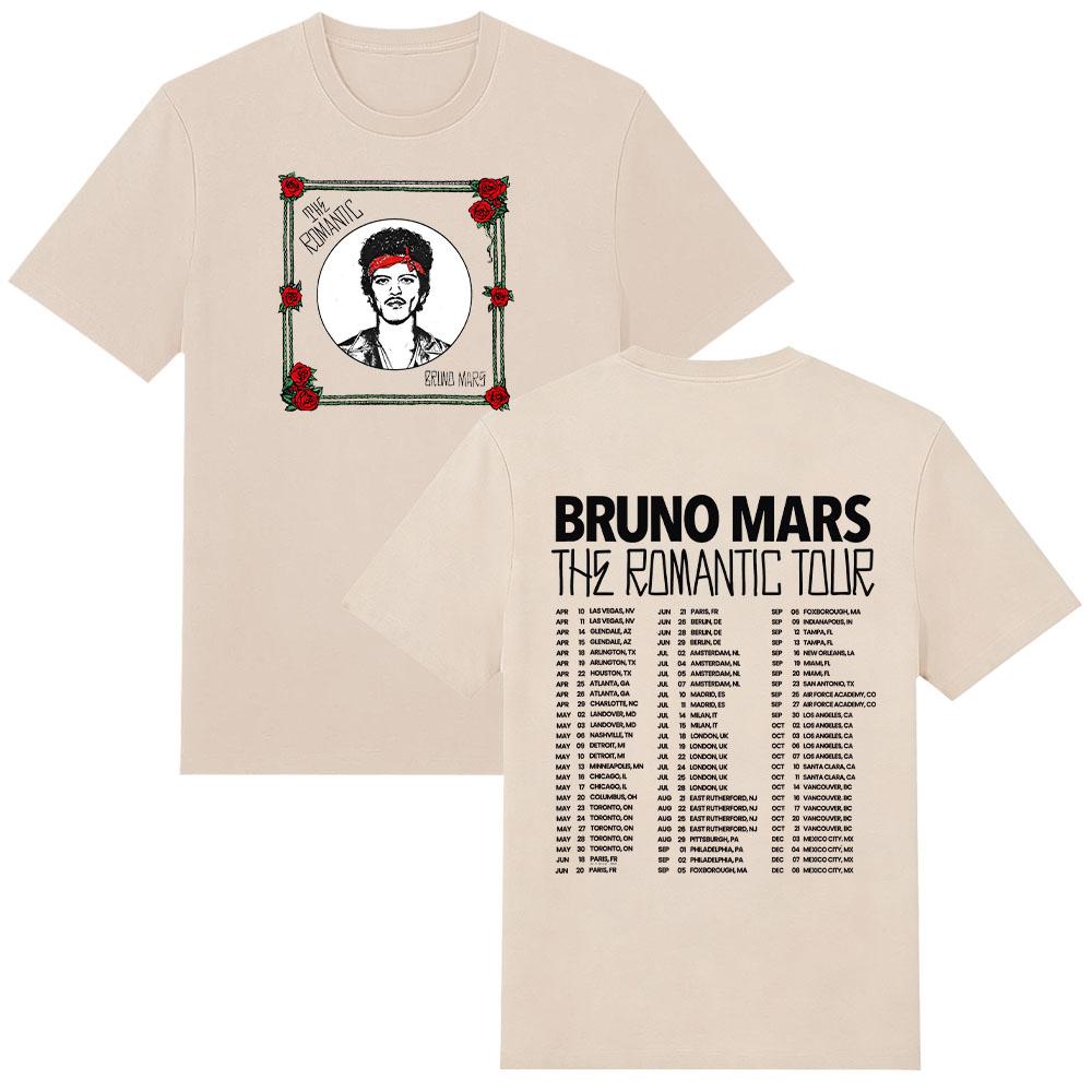 Bruno Mars The Romantic Tour 2026 New Date Tee Red Rose Vintage Graphic Print T Shirts High Quality Cotton Casual Unisex Clothes