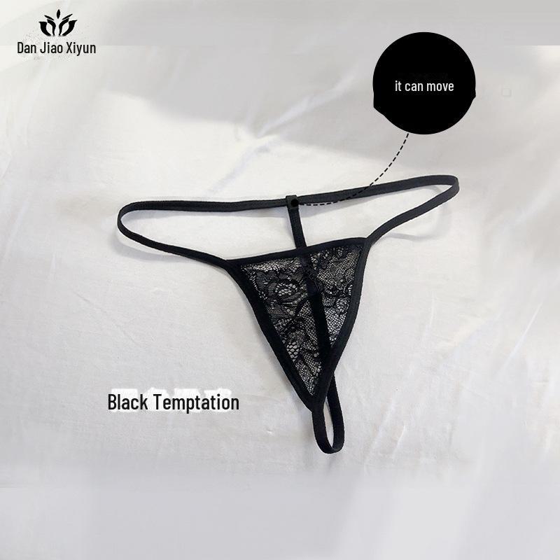 Spitzen-String-Höschen mit Schrittverschluss und nicht ausziehbaren Schnüren, transparenter Slip mit niedriger Taille.