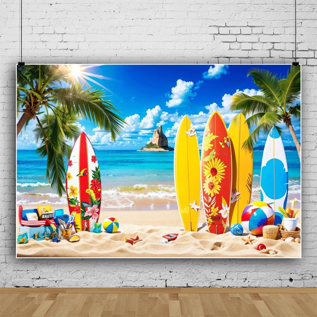 Summer Beach Hawaiian Background Tropical Floral Surfboard Aloha Sea Birthday Holiday Party Decoration Banner Photography Props