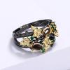 Hand Jewelry Popular Set With Colorful Gemstones Plant Flower Black Gold Two-Color Women'S Ring