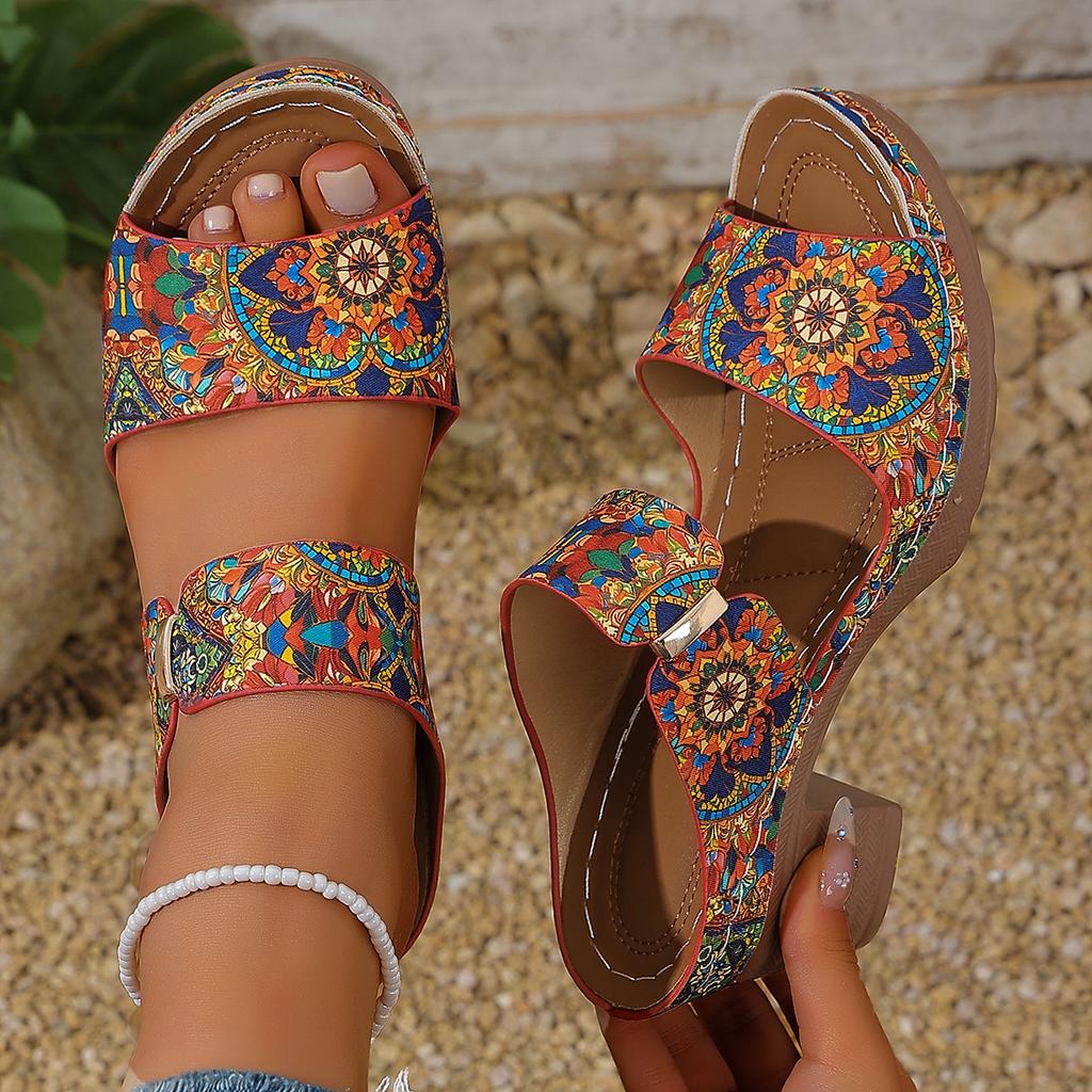 Summer Women Sunflower Leopard Printed Wedge Sandals Adjustable Strap Non-Slip Sole Beach Vacation Outdoor Casual Walking Shoes