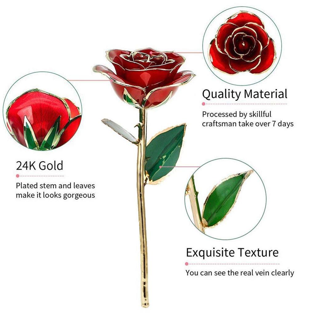 Love Forever Long Stem 24k Gold Foil Trim Red Rose Flower Best Gift for Valentine s Day