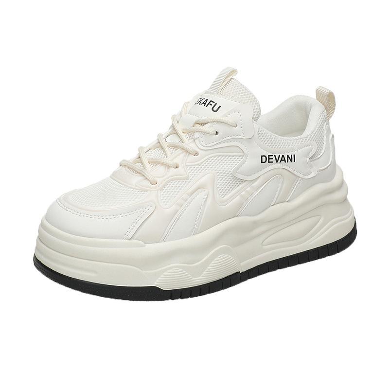

2025 spring and summer mesh thick-soled heightening white shoes board shoes women s running sports women s shoes casual dad shoes children 35 чёрный