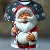 2026 Men's Christmas Santa 3D Print T-Shirt, Festive Holiday Design, Crew Neck Short Sleeve, All Seasons Party Casual Wear