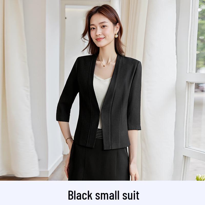 

Женский весенний 2025 года черный блейзер без воротника с рукавом три четверти - Высококлассная модная куртка для通勤 M