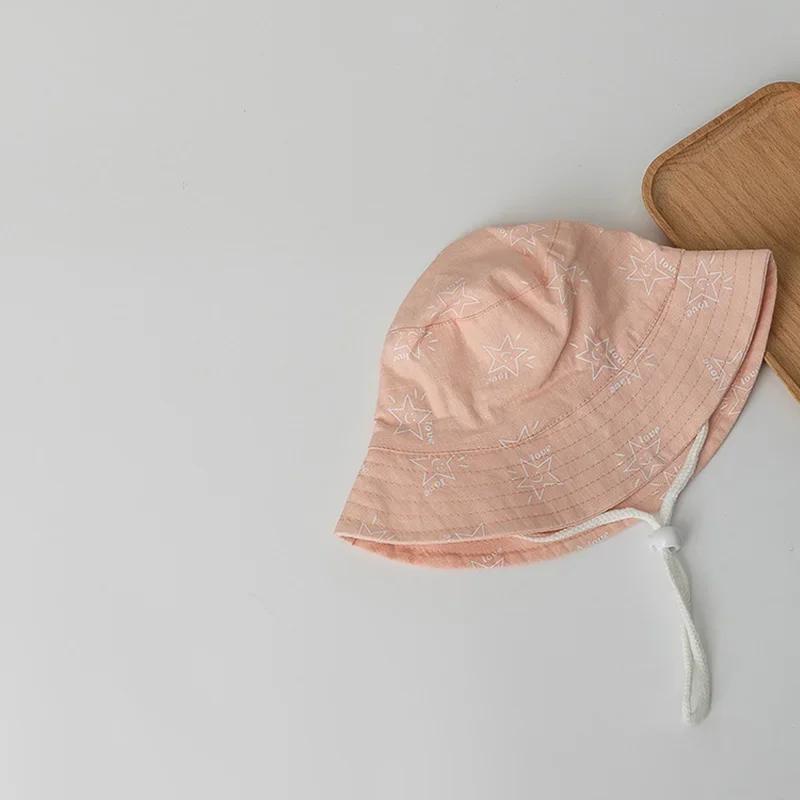 Korean Sweet Baby Girl Bucket Hat Spring Baby Boys Girls Sun Hat Cute Star Wide Brim Infant Toddler Kids Fisherman Panama Cap
