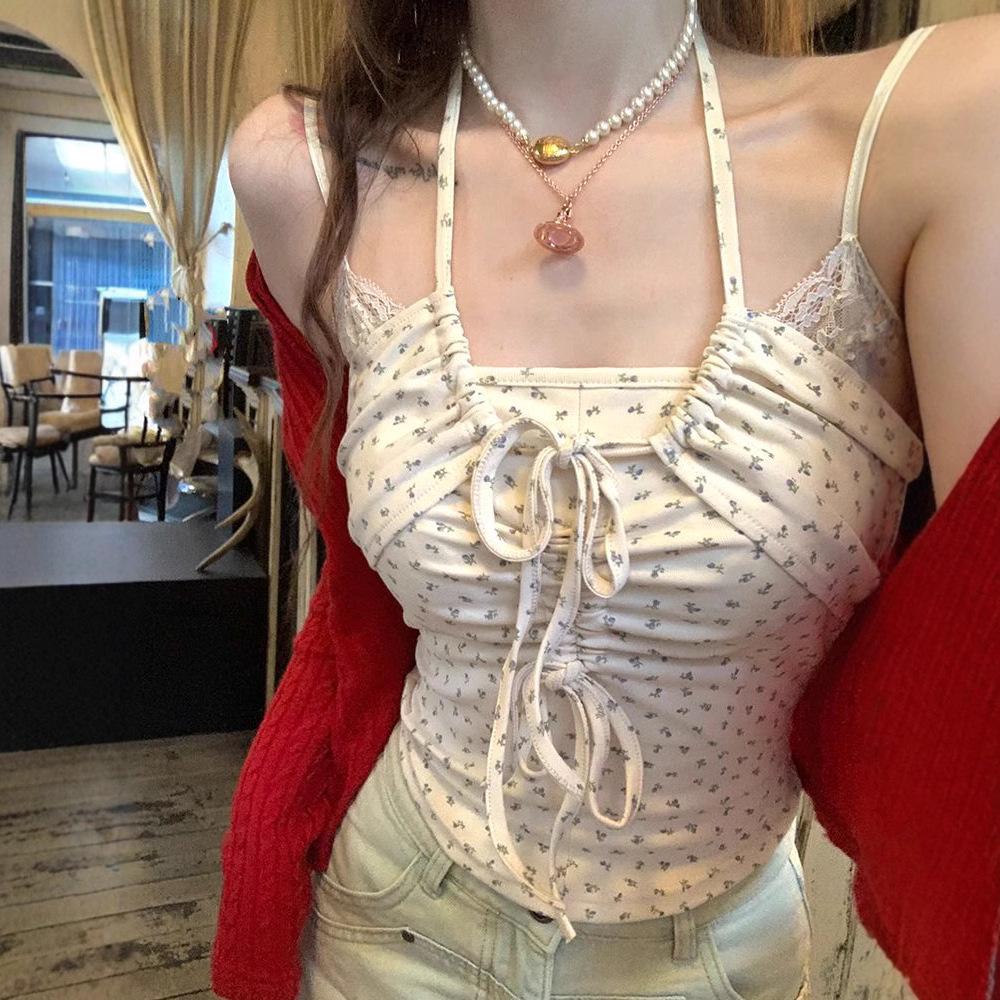 

Summer Women s Floral Tie-Neck Camisole: Slim Fit Sleeveless Top Large