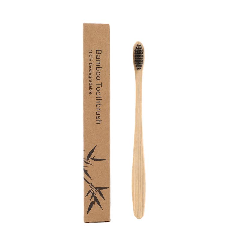 Recyclable Kraft Box Eco Disposable Toothbrush Natural Biodegradable for Adults Kids Custom Waterdrop Bamboo Toothbrush чёрный