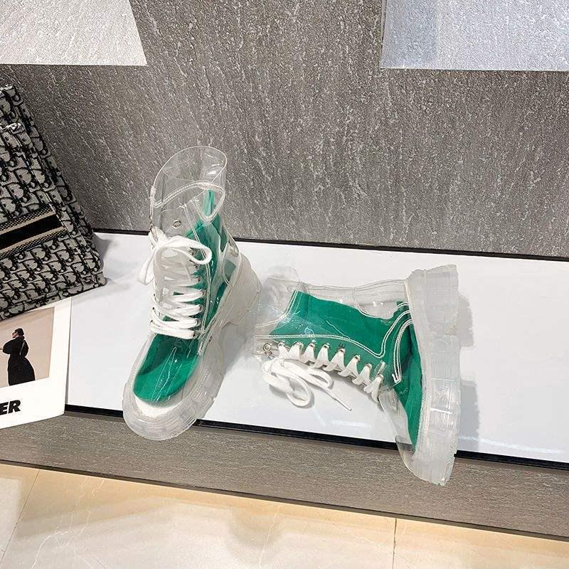 Transparente Schnür-Martin-Boots im koreanischen Stil: Kristallsohle, Knöchel-Sneakers mit dicker Sohle für Damen und Studentinnen - Modische Regenstiefel