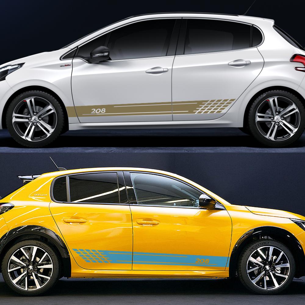 2PCS Car Door Side Skirt Stripes Stickers For Peugeot 208 Gt Tuning Auto Accessories Line Graphics Vinyl PVC Decals
