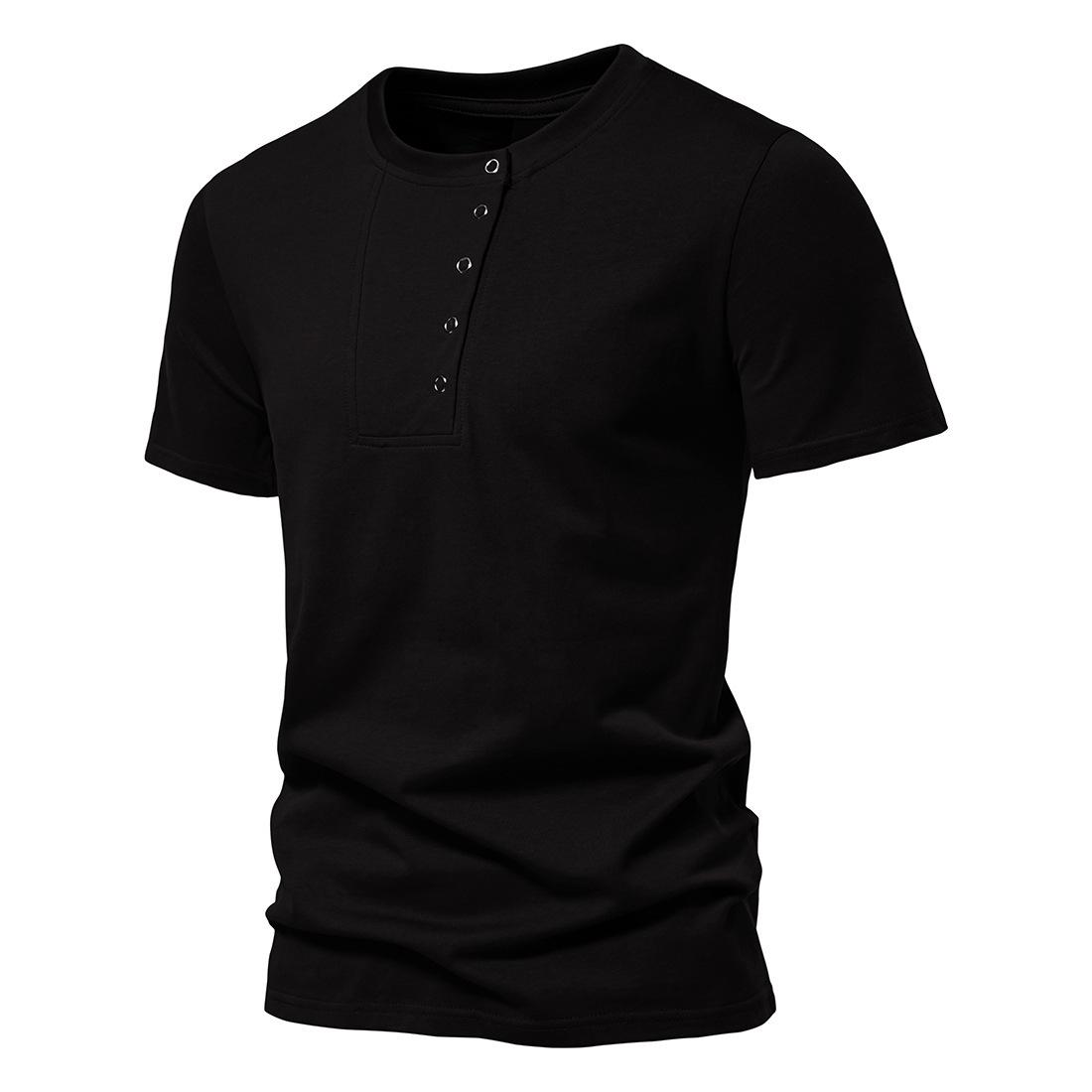 

Мужские повседневные рубашки на пуговицах реглан с коротким рукавом и пуговицами, летние дышащие легкие футболки для мужчин, базовые однотонные хлопковые рубашки на пуговицах для тренировок XXXL чёрный