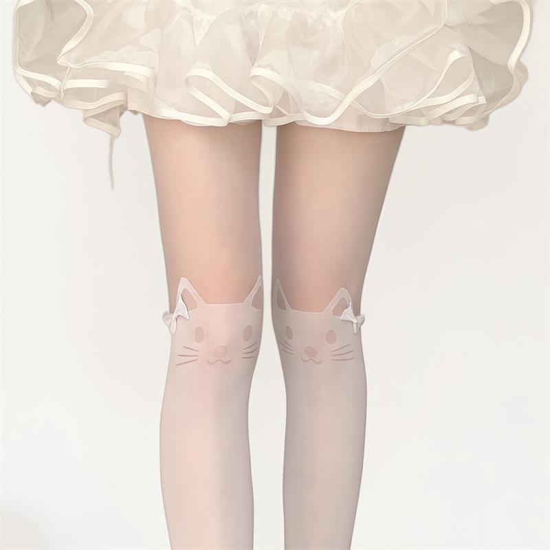 Cute Cartoon Animal Kitten Knee Stockings, Summer Clear Thin Thin Japanese Girl Heart Long Leg Stockings