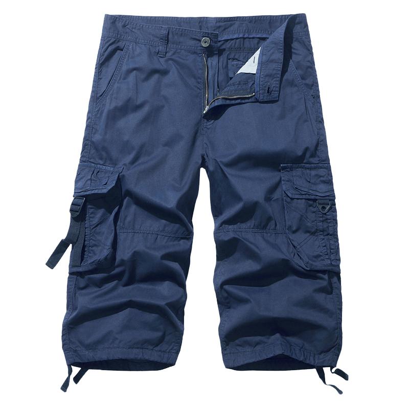 Men's Cotton Below Knee Length 3/4 Long Shorts Men's Tactical Capri Pants Multi Pocket Summer Twill Work Cargo Pants Man