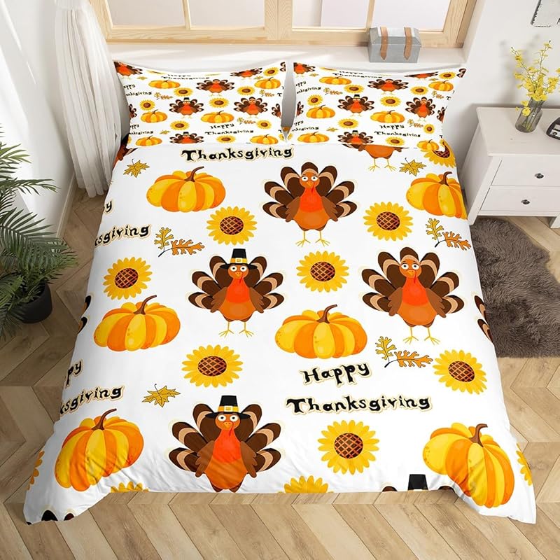 Thanksgiving Day Decorative Bedding Set 3-piece, Suitable for Girls and Boys, Children's Room Decoration, Türkiye Autumn Pumpkin